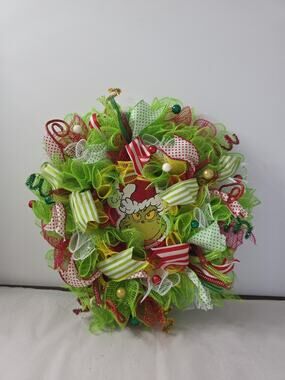 Handmade 14" Grinch Christmas Wreath